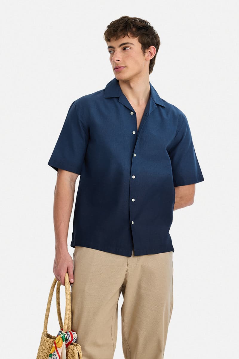 Men's Navy Casual Ombre Half Sleeves Shirt