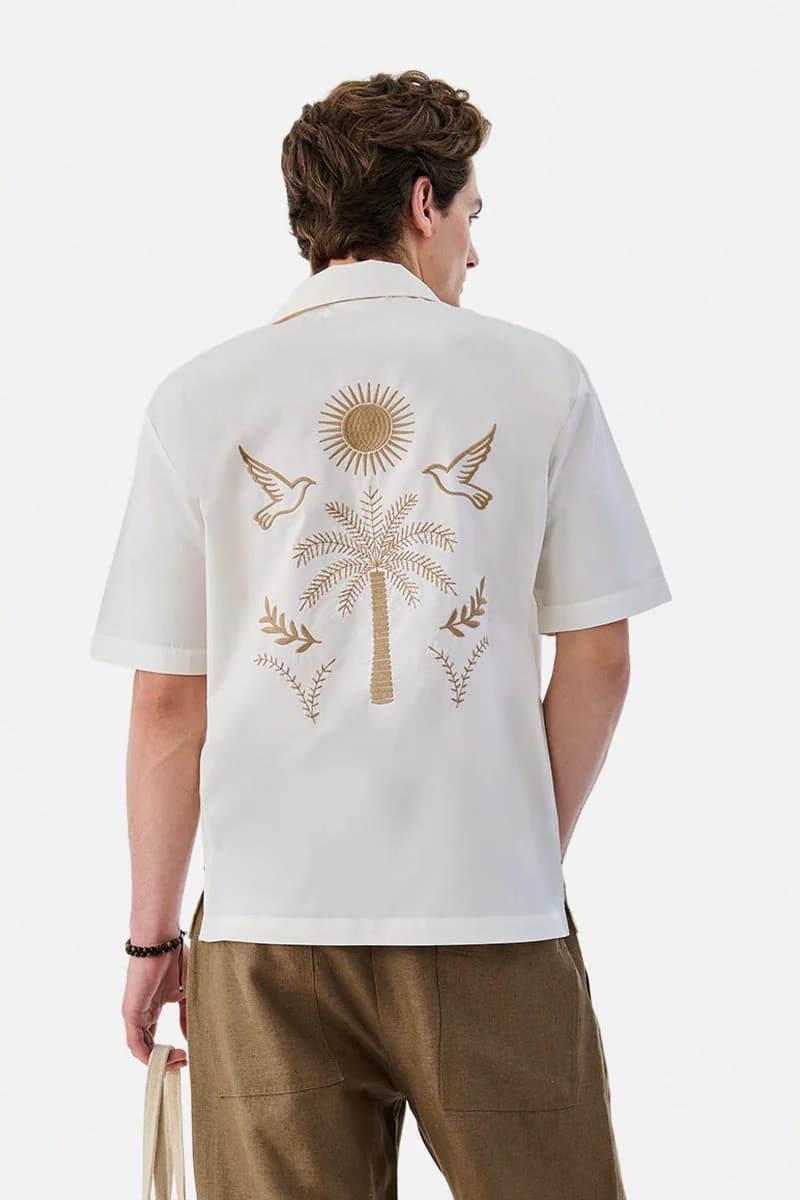 Men's White Casual Embroidered Half Sleeves Cotton Shirt