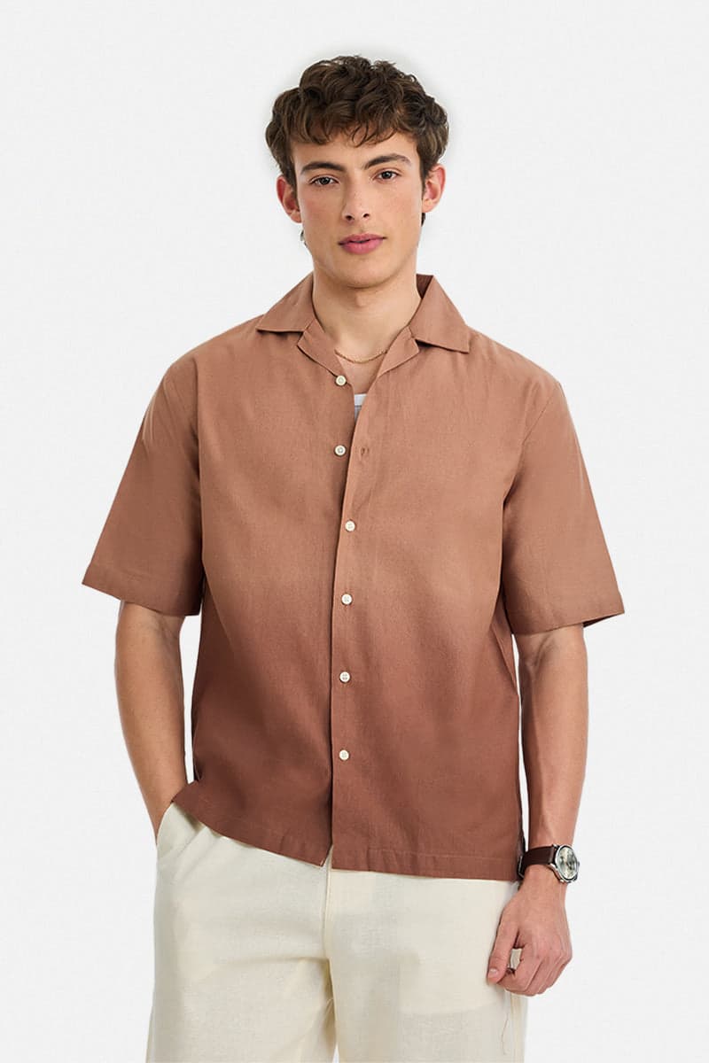 Men's Brown Casual Ombre Half Sleeves Shirt