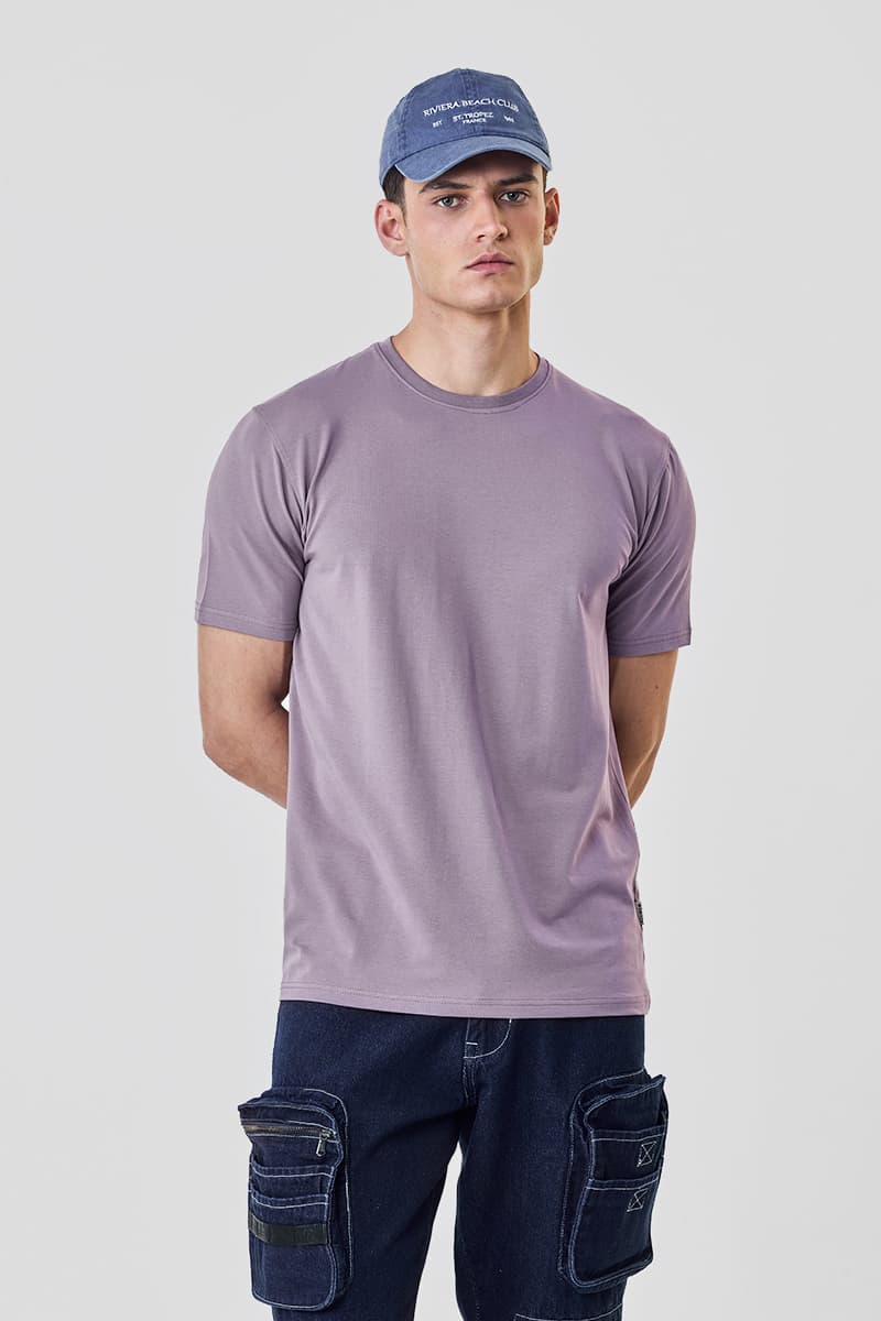 Men's Purple Casual Solid Round Neck Half Sleeves Tshirt