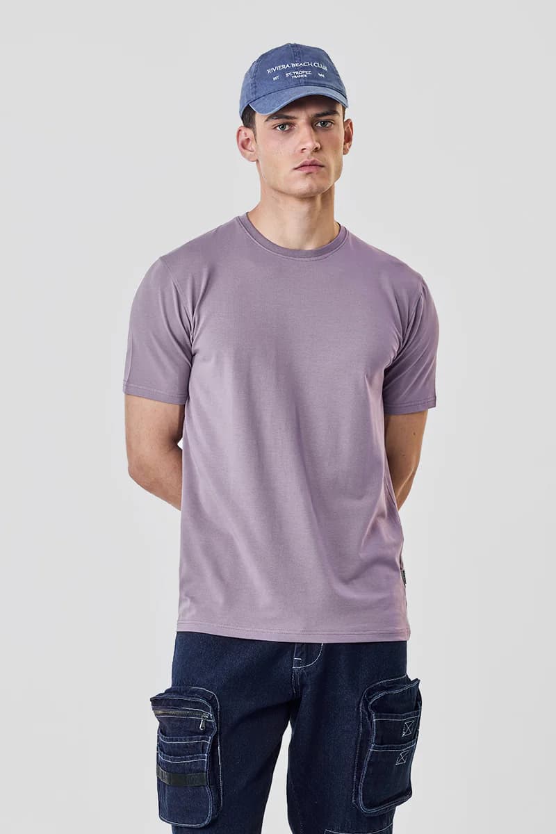 Men's Purple Casual Solid Round Neck Half Sleeves Tshirt