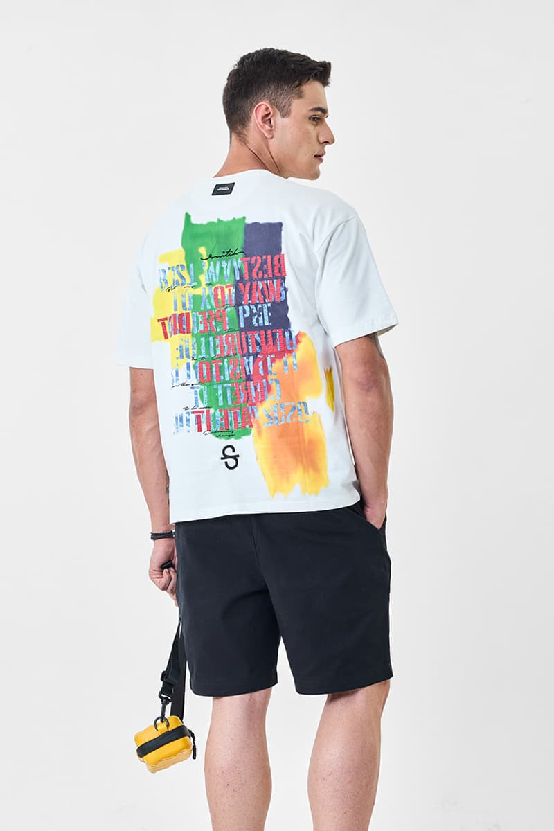 Men's White Casual Graphic Round Neck Half Sleeves Tshirt