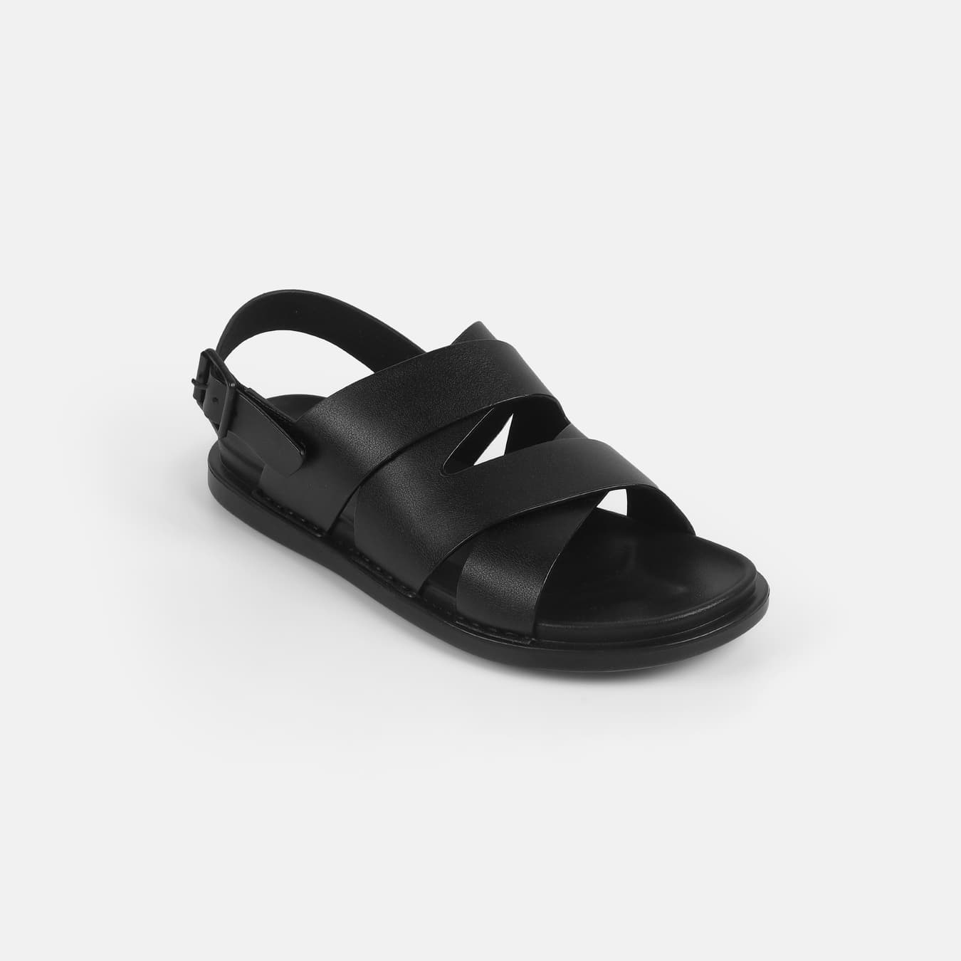 Men's Black Casual Round Toe Leather Sandals