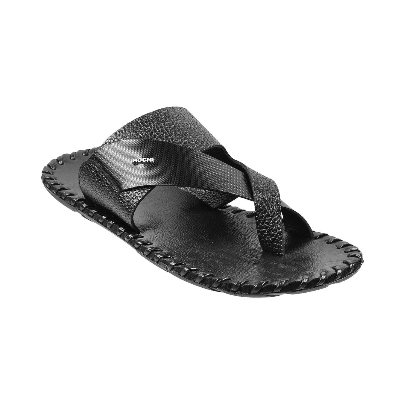 Men's Black Casual Round Toe Leather Sandals
