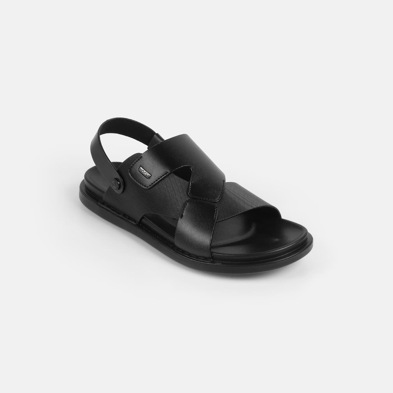 Men's Black Casual Round Toe Leather Sandals