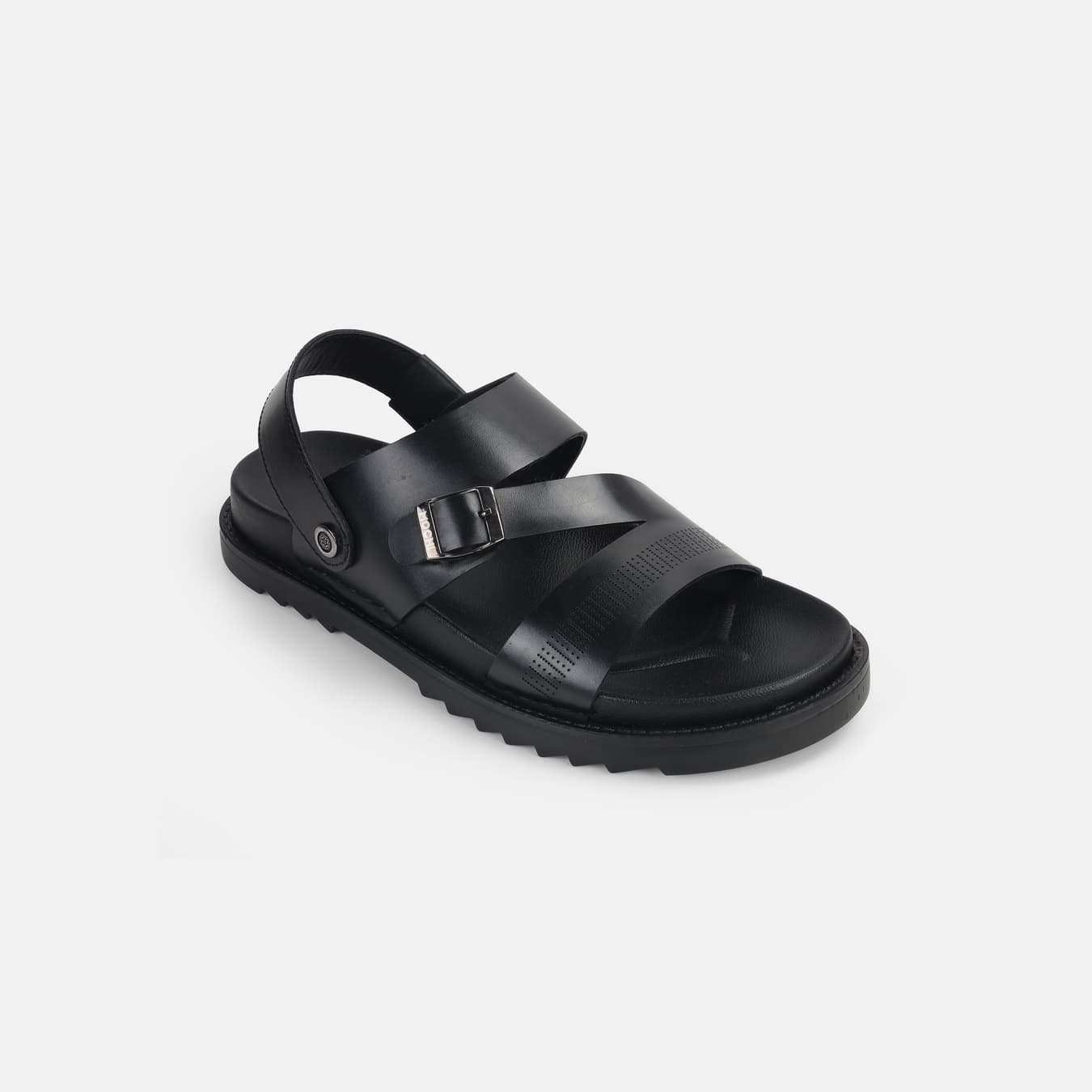 Men's Black Casual Round Toe Leather Sandals