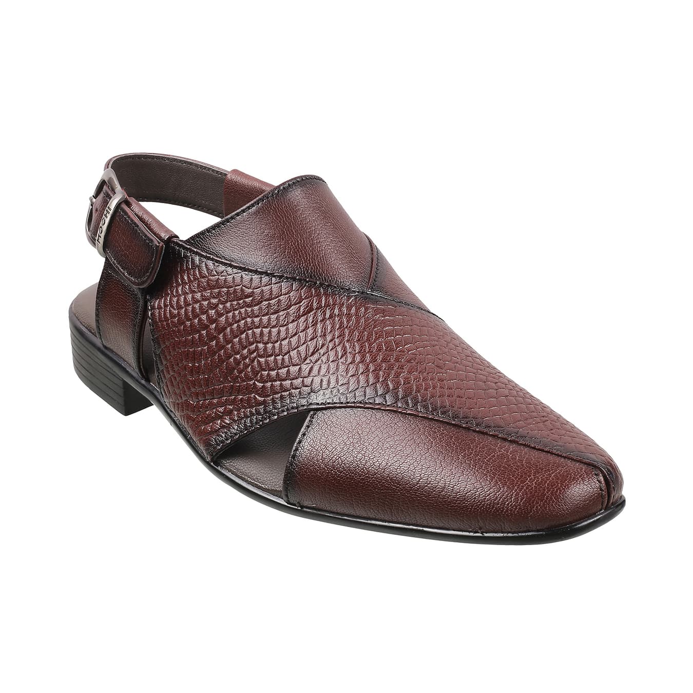 Men's Red Traditional Round Toe Leather Sandals
