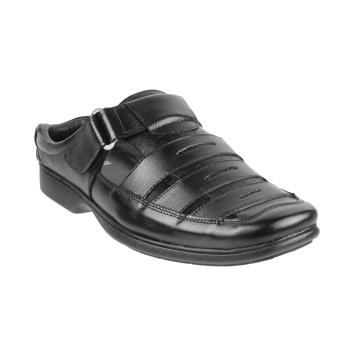Men's Black Casual Round Toe Leather Sandals