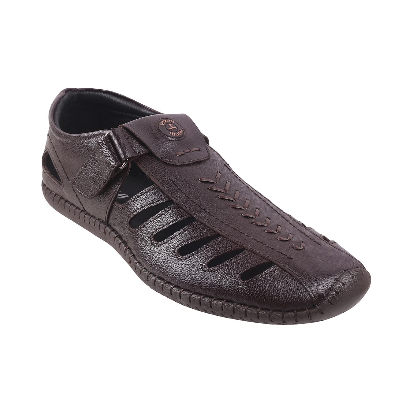 Men's Red Casual Round Toe Leather Sandals