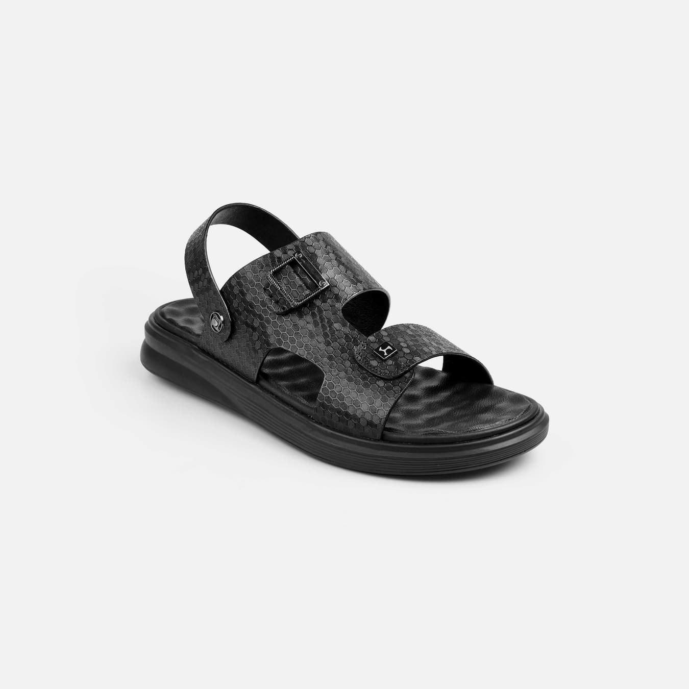 Men's Black Casual Round Toe Leather Sandals