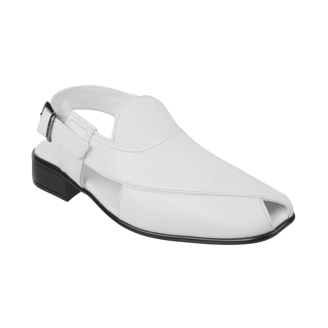 Men's White Traditional Round Toe Leather Sandals