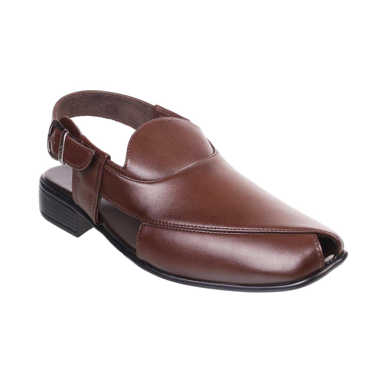 Men's Red Traditional Round Toe Leather Sandals