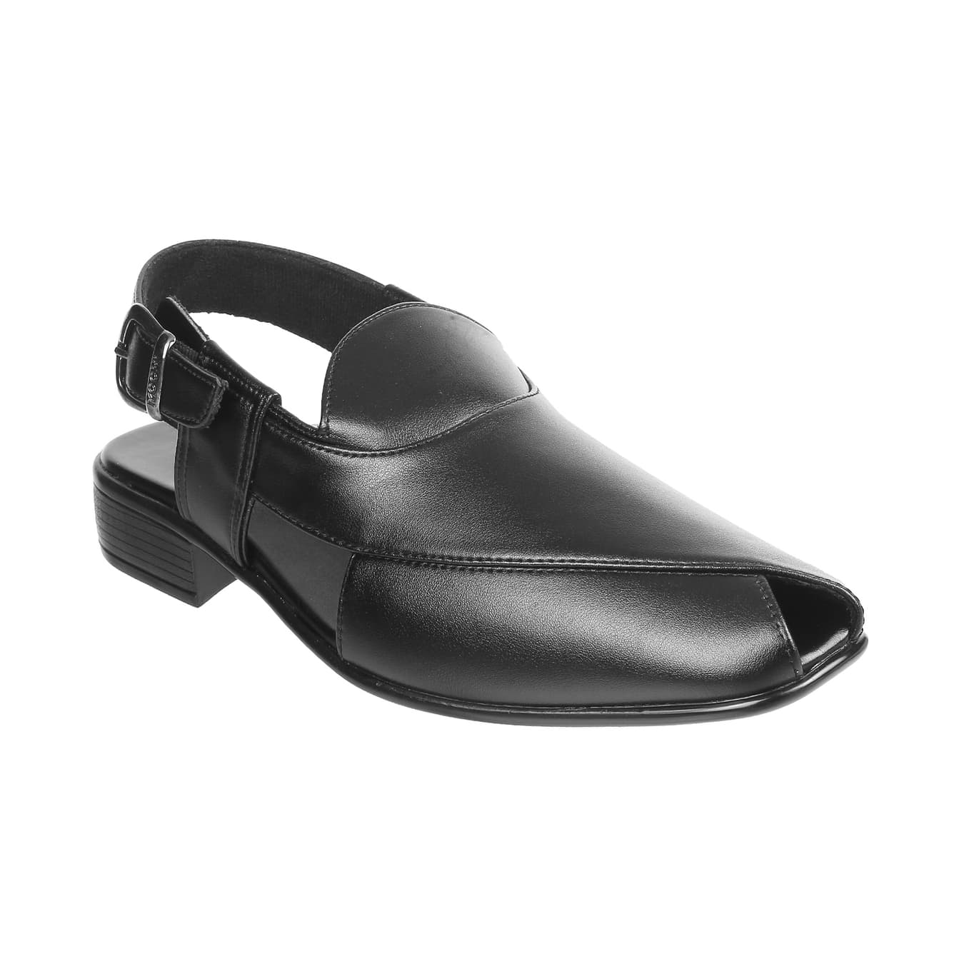 Men's Black Traditional Round Toe Leather Sandals