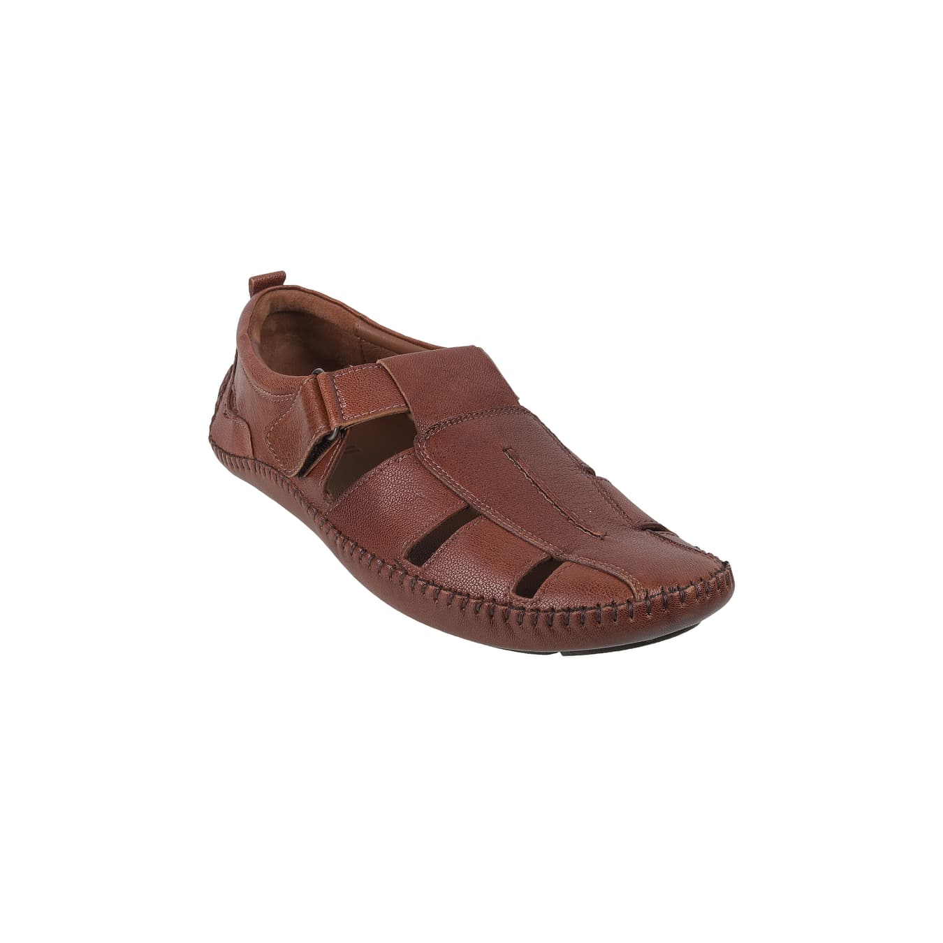 Men's Tan Casual Round Toe Leather Sandals