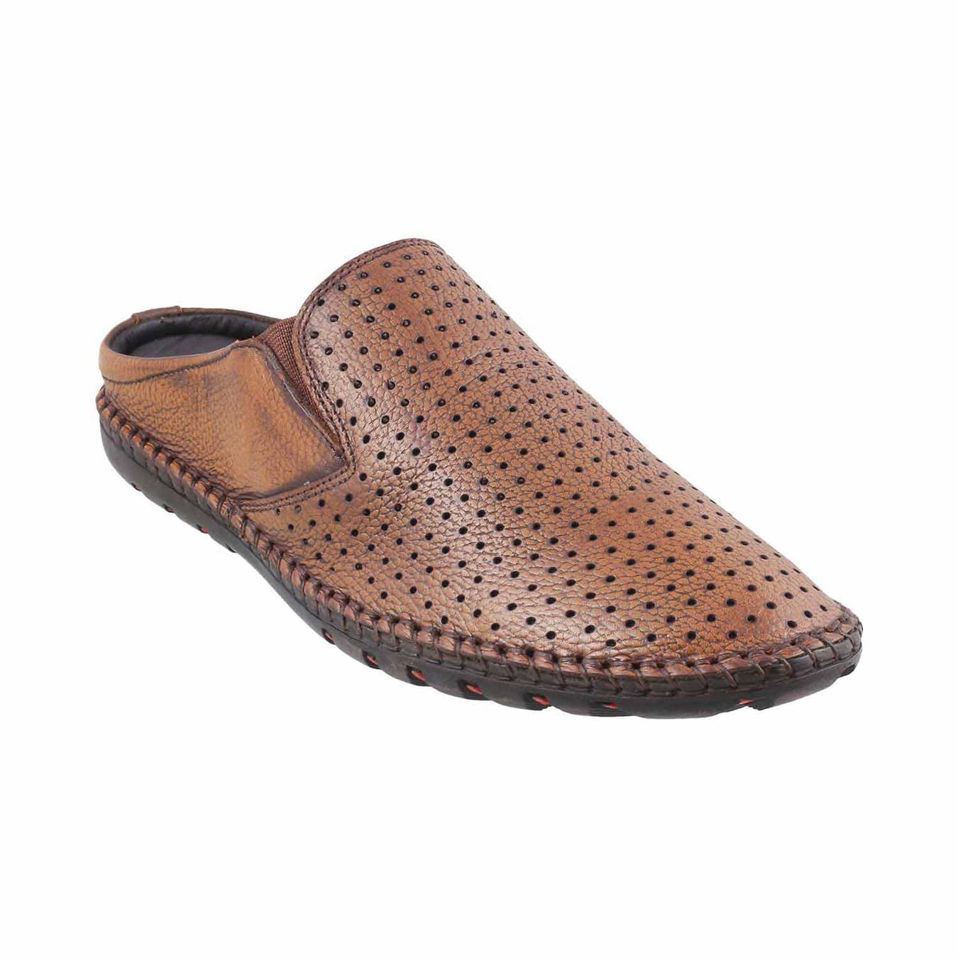 Men's Tan Casual Round Toe Leather Sandals