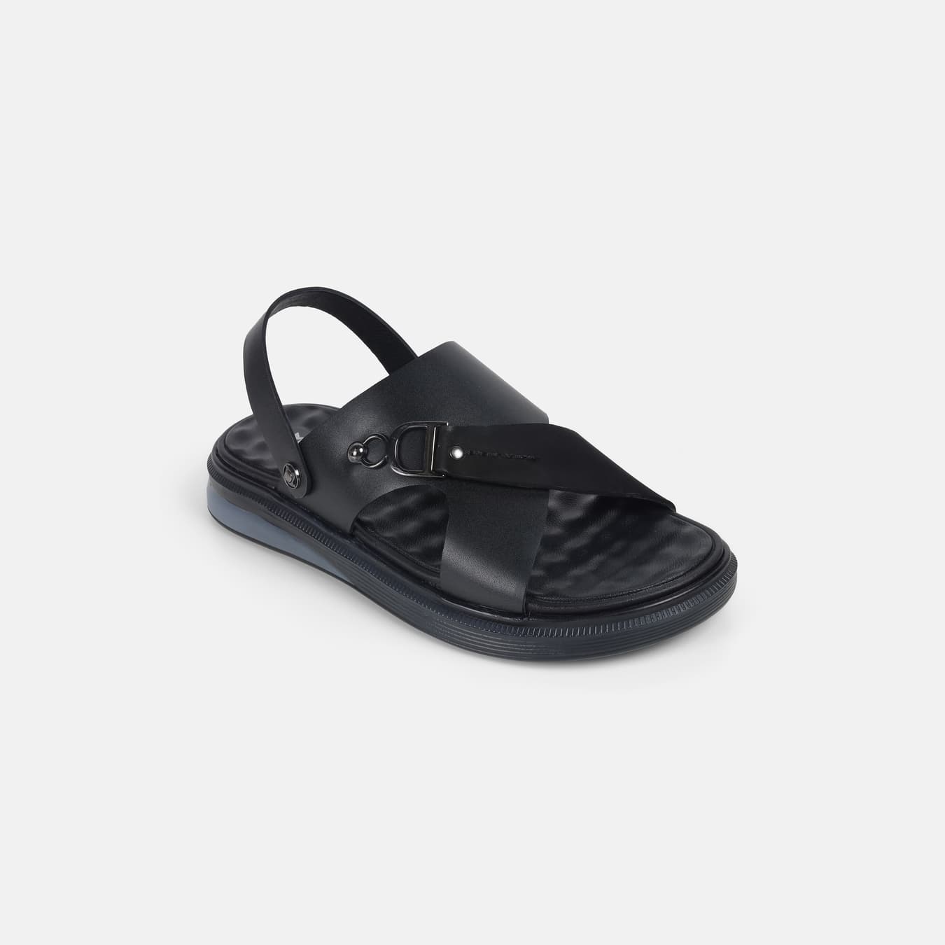Men's Black Casual Round Toe Leather Sandals