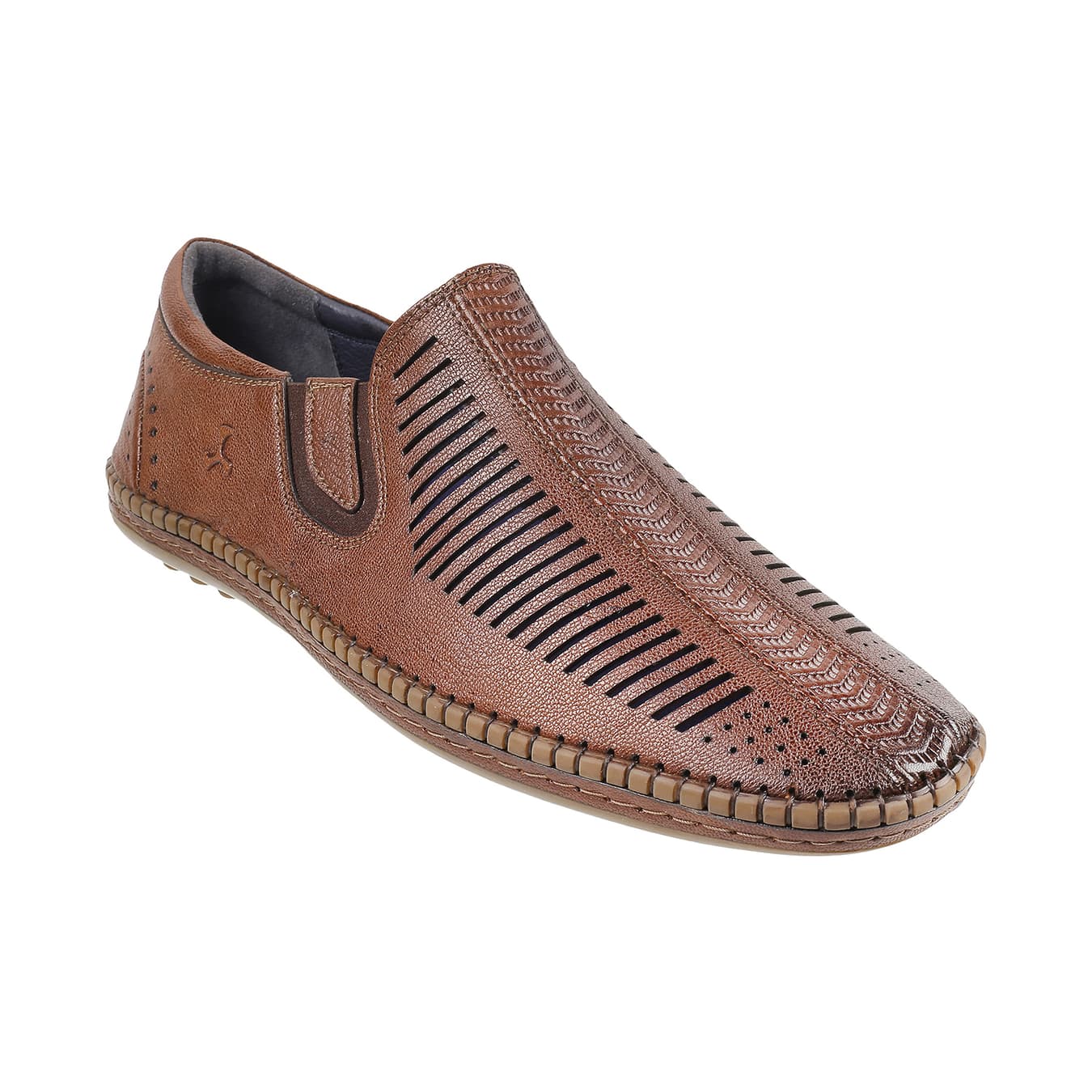 Men's Tan Casual Round Toe Leather Casual Shoes