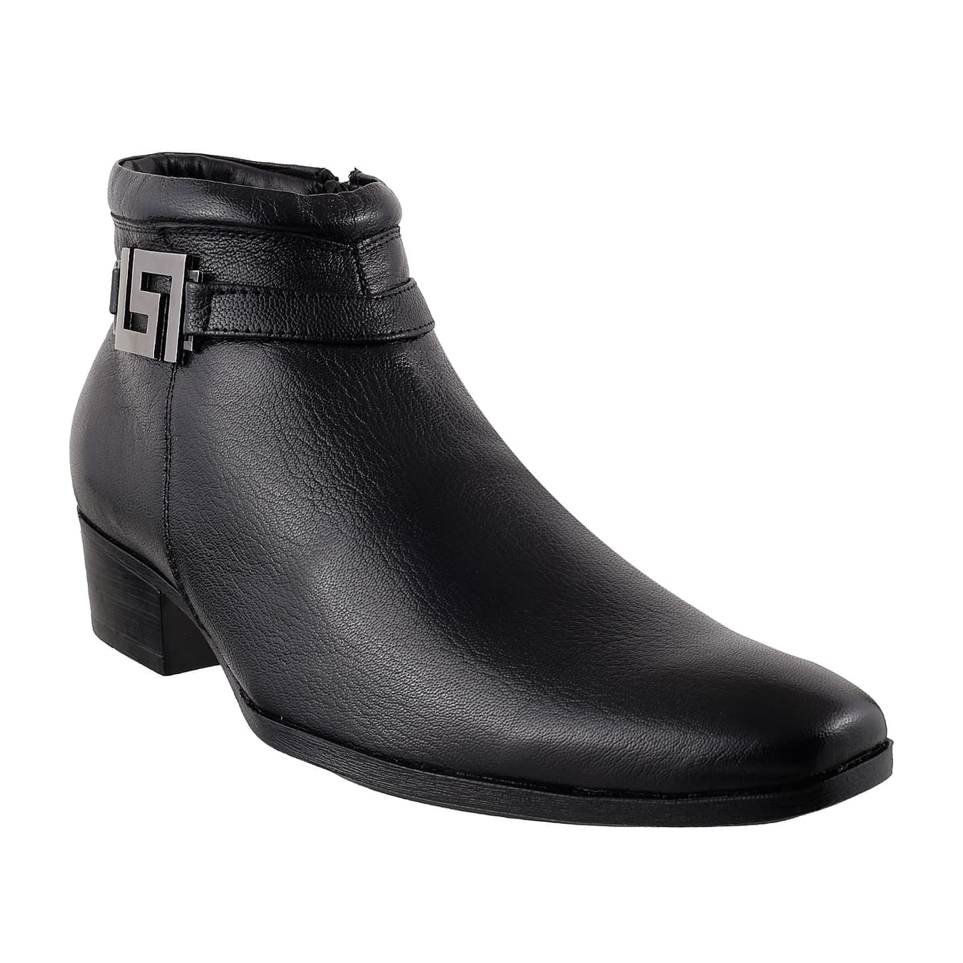 Men's Black Formal Round Toe Leather Boots