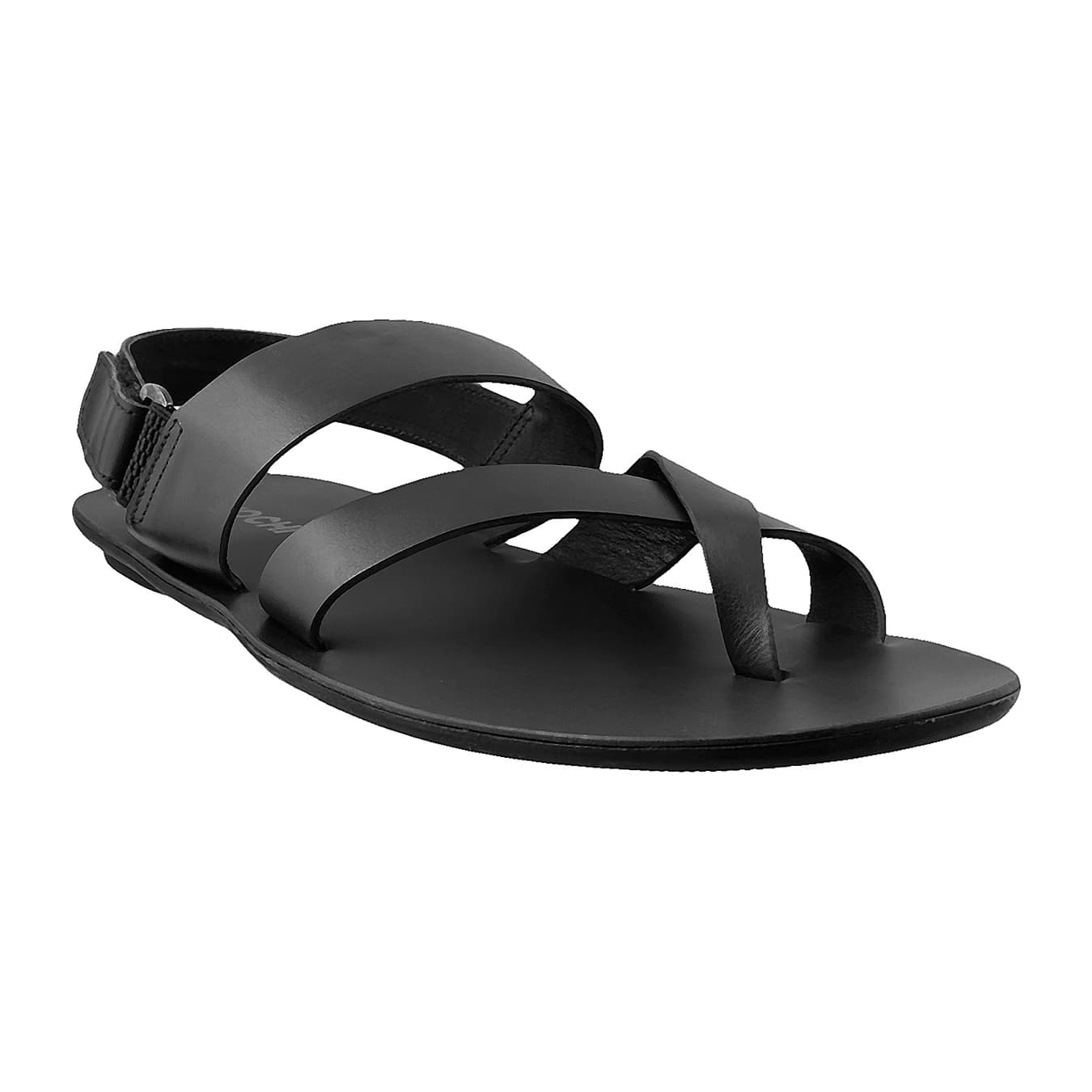 Men's Black Casual Round Toe Leather Sandals
