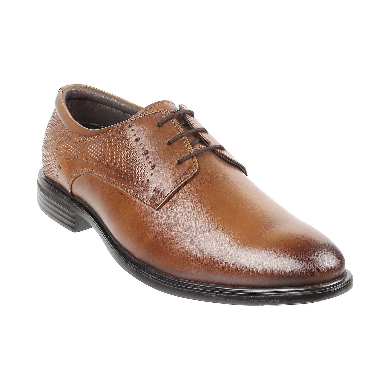 Men's Tan Formal Almond Toe Leather Formal Shoes