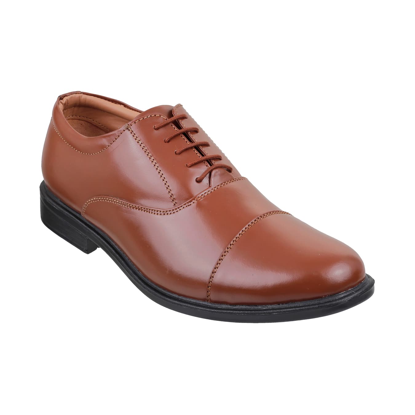 Men's Tan Formal Almond Toe Leather Formal Shoes