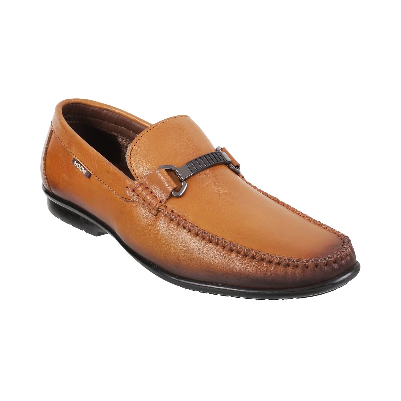 Men's Tan Formal Almond Toe Leather Formal Shoes