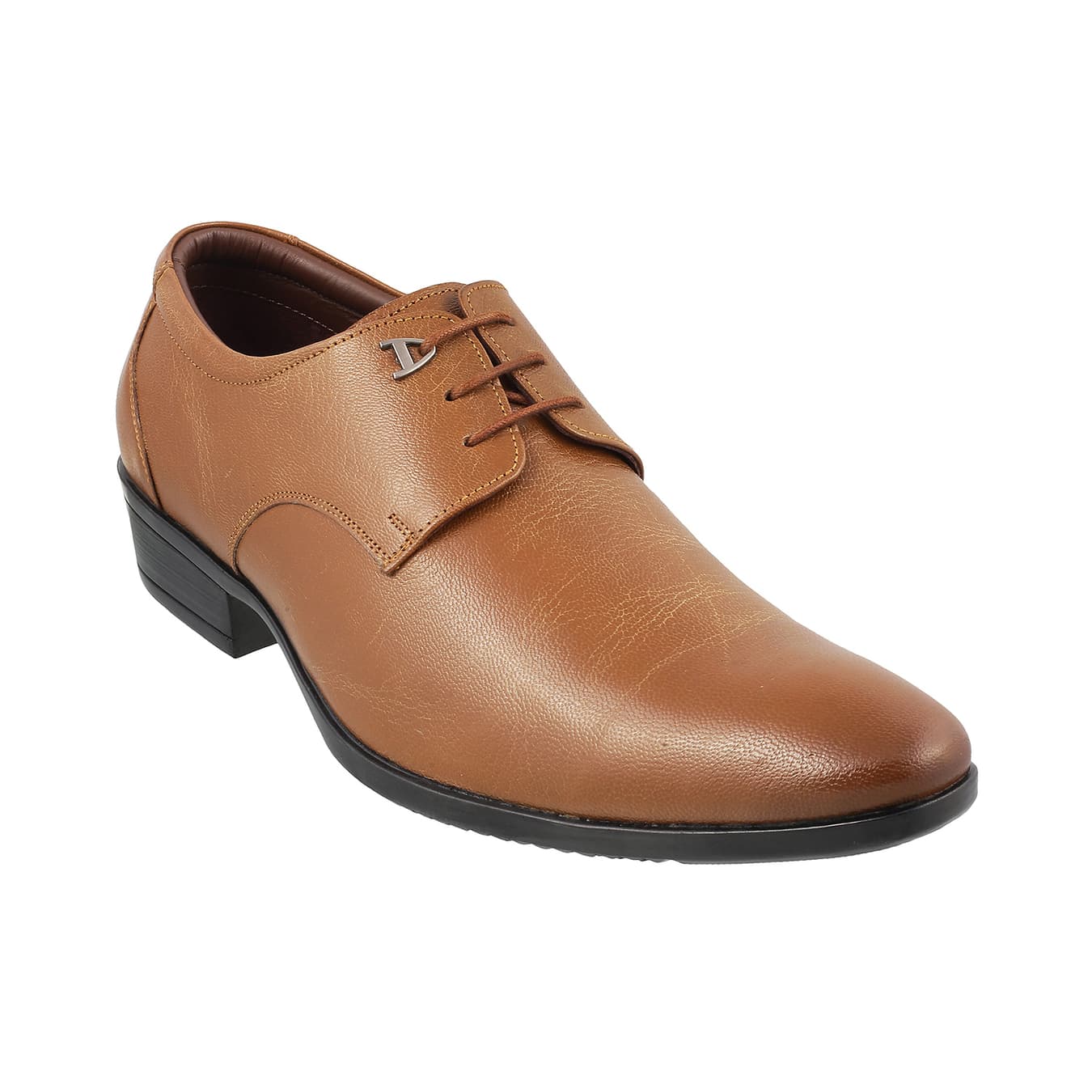 Men's Tan Formal Almond Toe Leather Formal Shoes