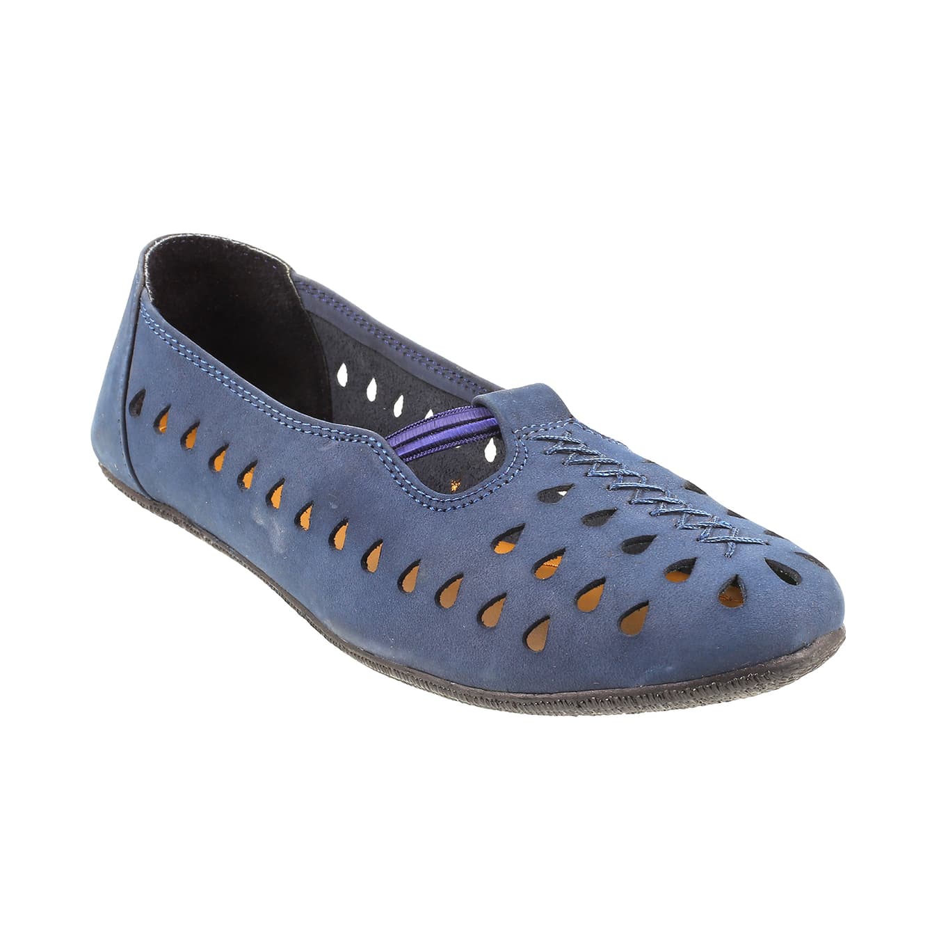 Women's Blue Casual Round Toe Leather Flats