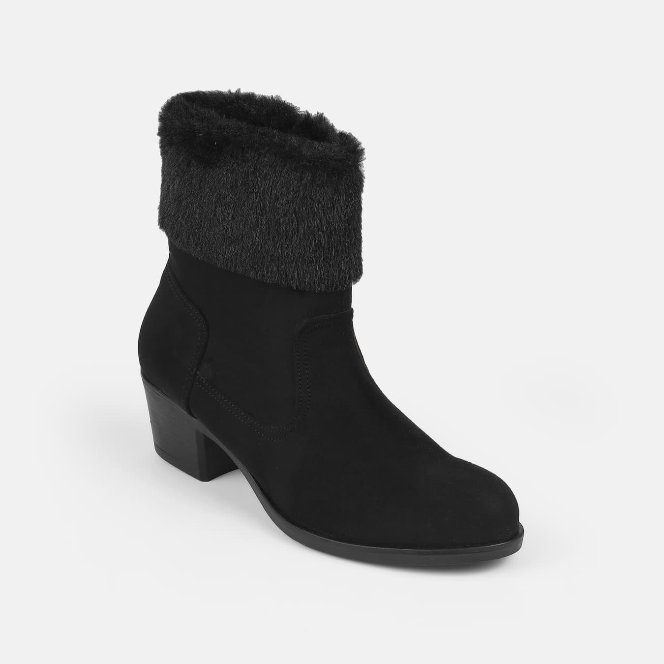 Women's Black Casual Round Toe Suede Boots