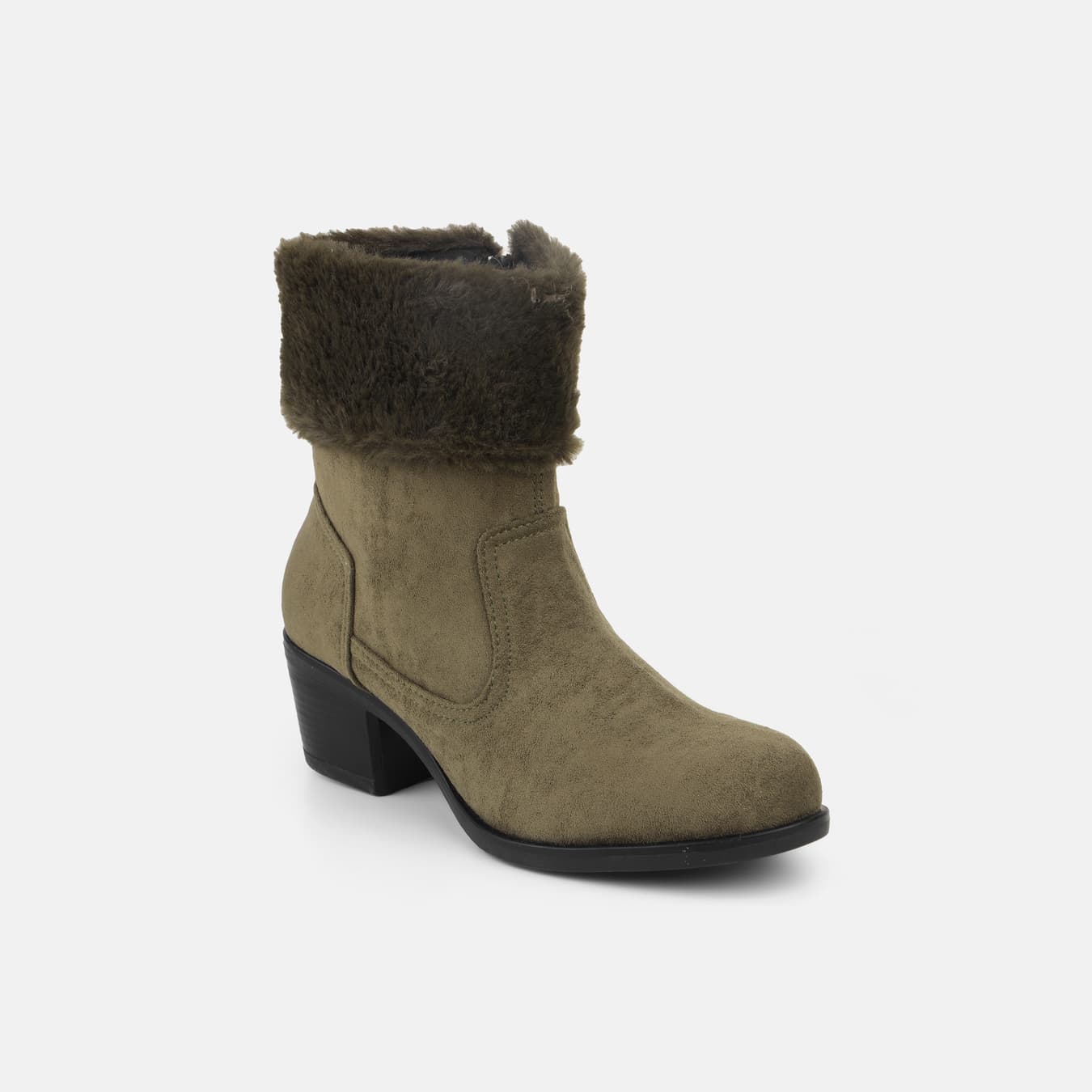 Women's Green Casual Round Toe Suede Boots