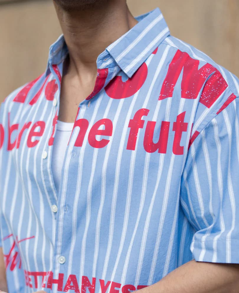 Men's Blue Casual Half Sleeves Striped Cotton Shirt