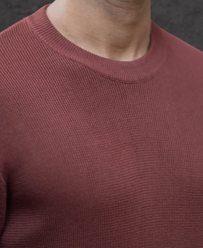 Men's Red Casual Full Sleeves Self-Design Round Neck Tshirt