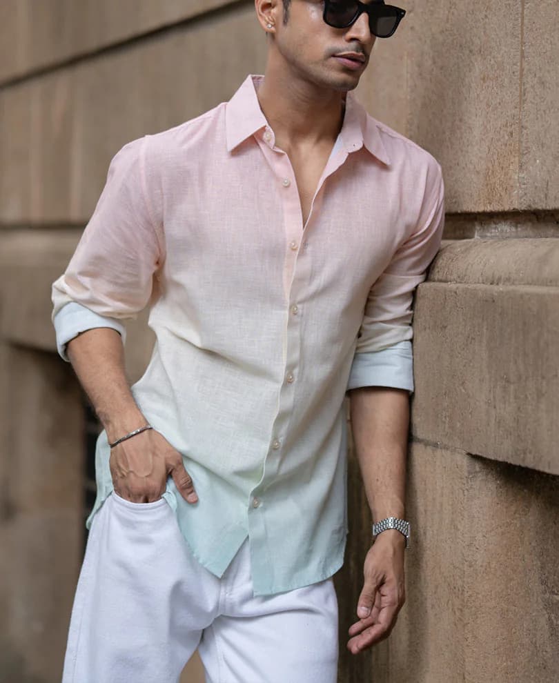 Men's Multicolor Casual Full Sleeves Ombre Cotton Shirt