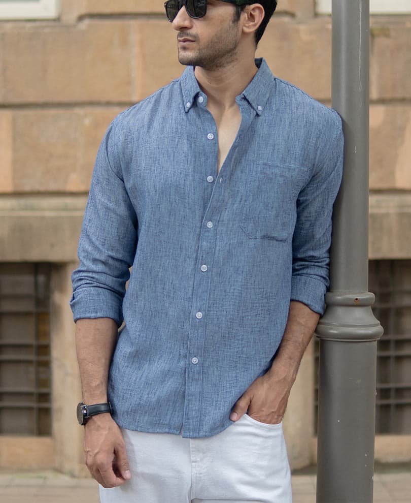 Men's Blue Casual Full Sleeves Solid Shirt