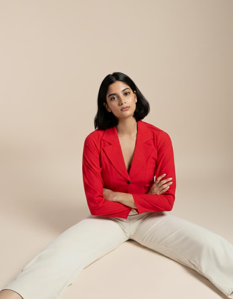Women's Red Casual Full Sleeves Gaia Cropped Jacket Inspired Tops