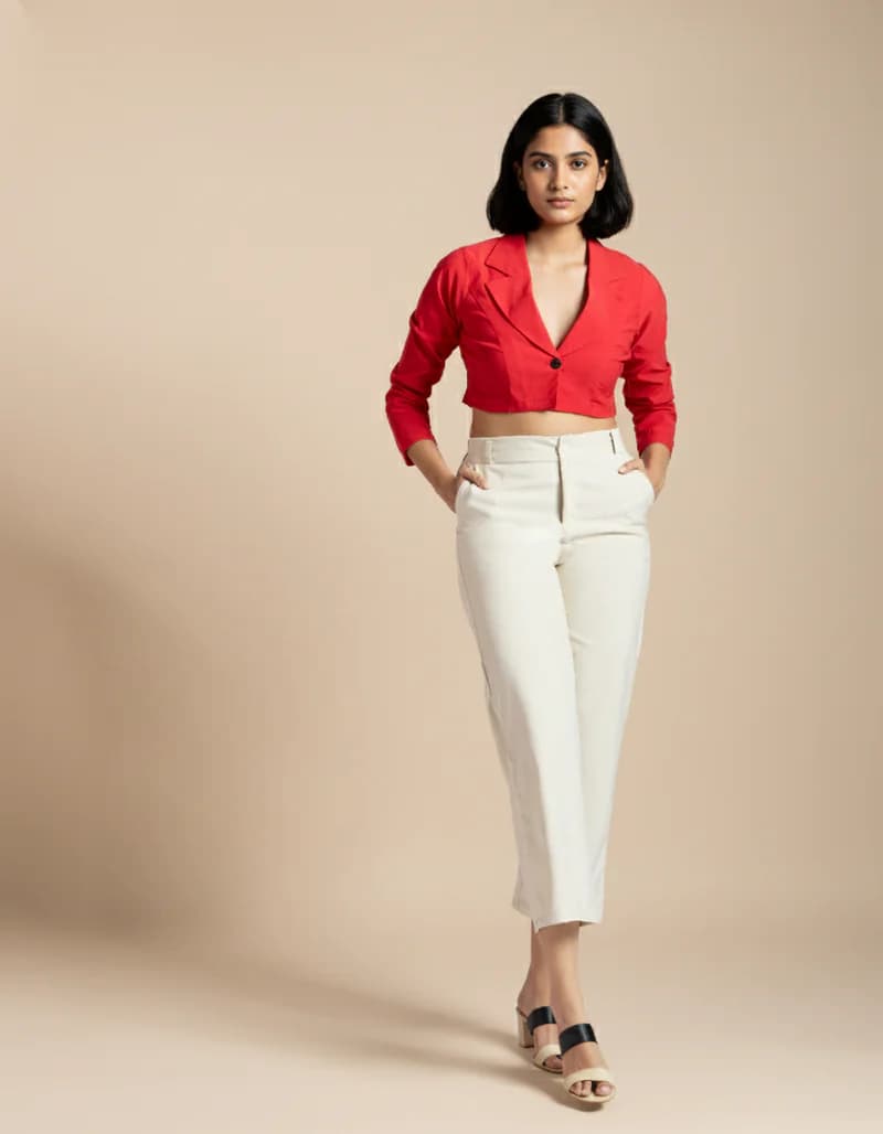 Women's Red Casual Full Sleeves Gaia Cropped Jacket Inspired Tops