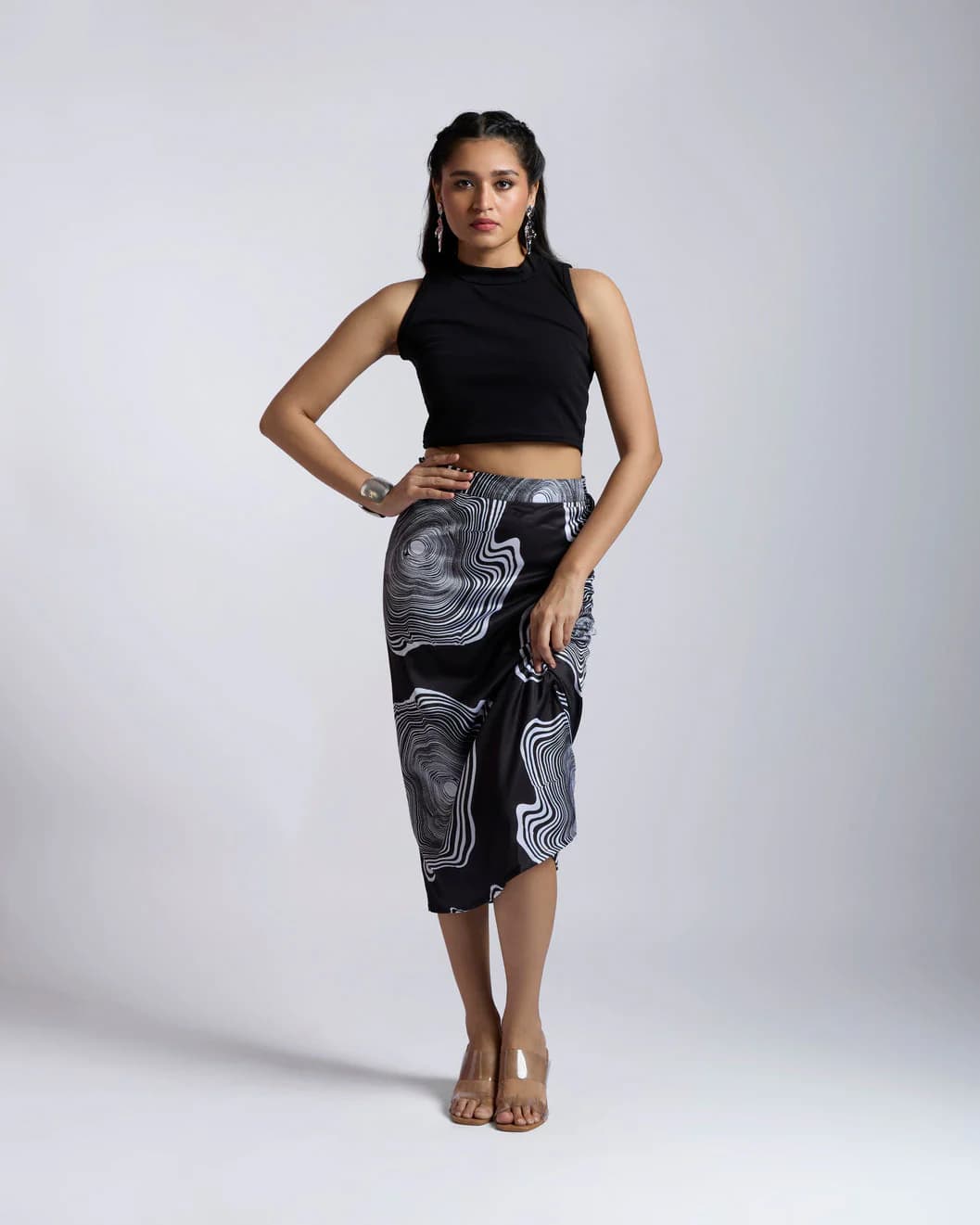 Women's Black Casual Above Knee Brixie Gathered Skirt