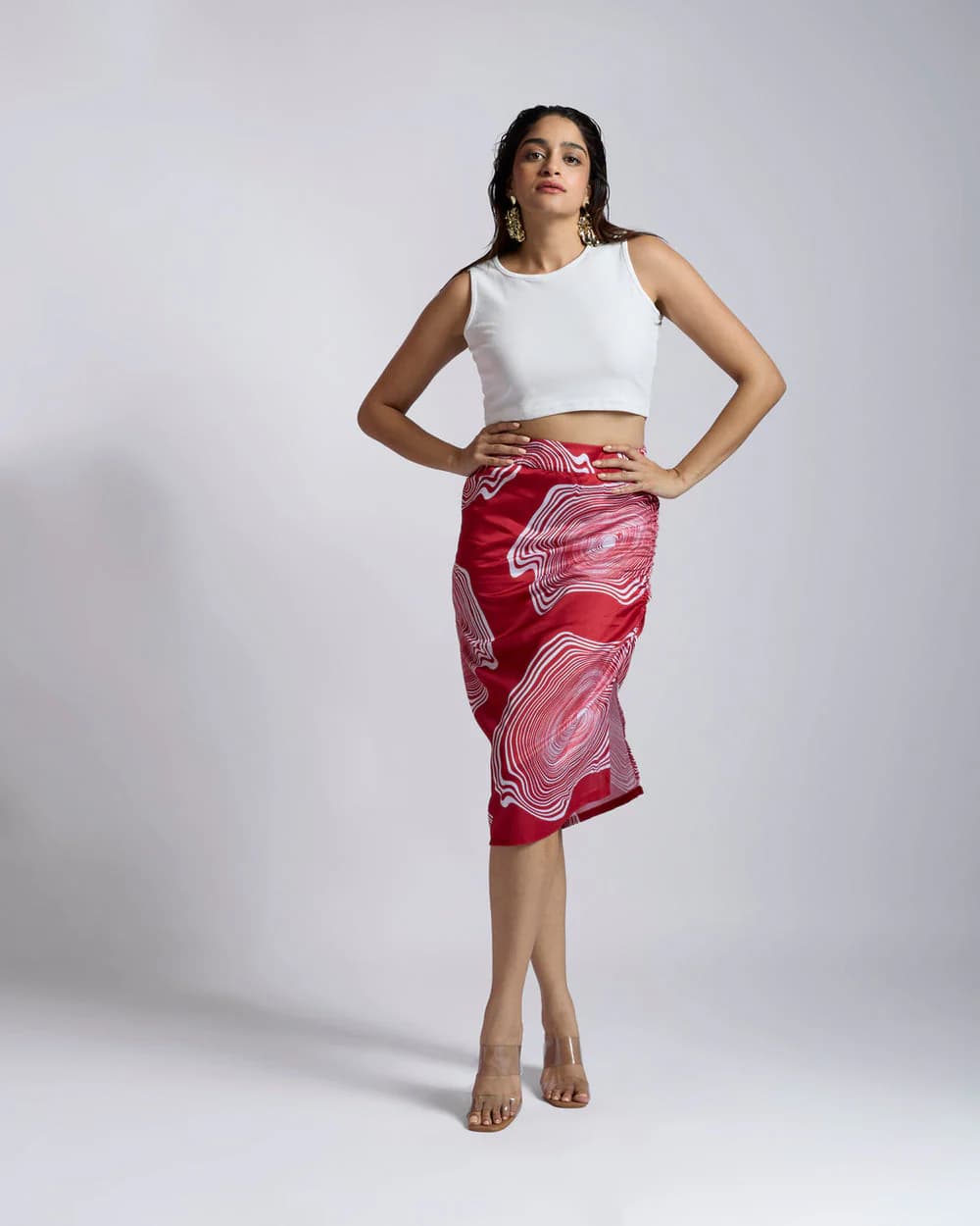 Women's Red Casual Above Knee Brixie Gathered Skirt