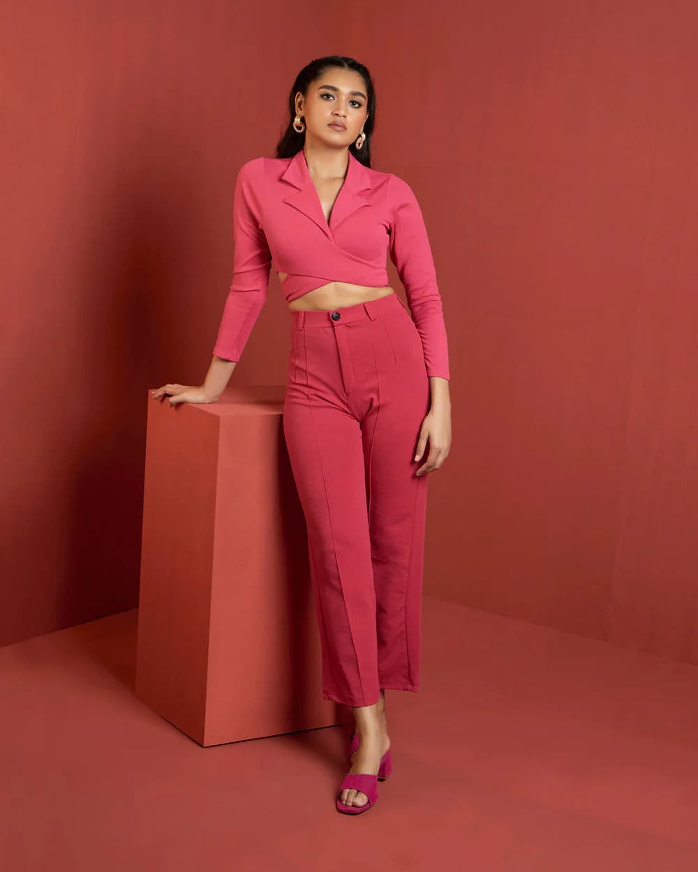 Women's Pink Casual Regular Length June Straight Fit Trouser