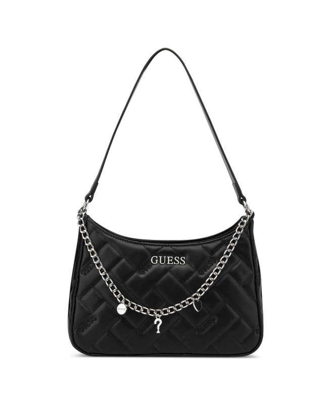 Women's Black Textured Shoulder Bag with Strap