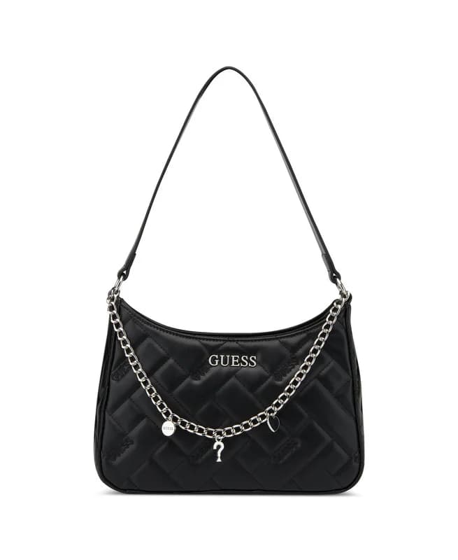 Women's Black Textured Shoulder Bag with Strap