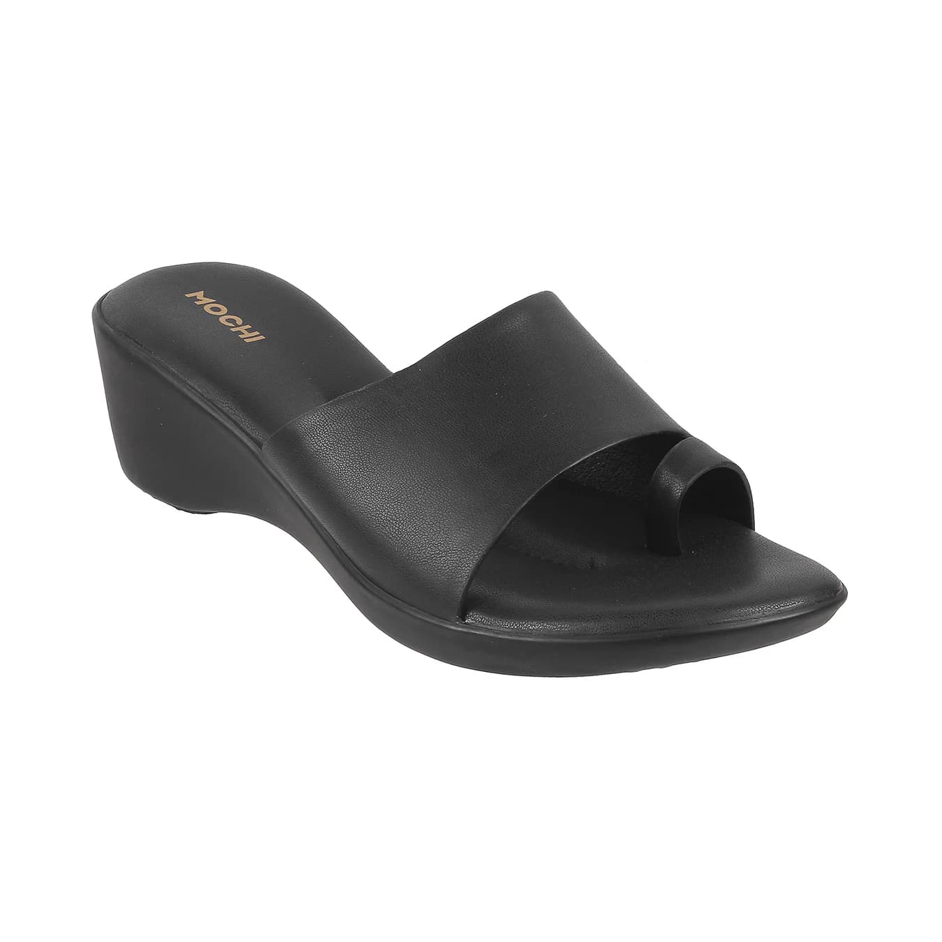 Women's Black Casual Round Toe Synthetic Sandals
