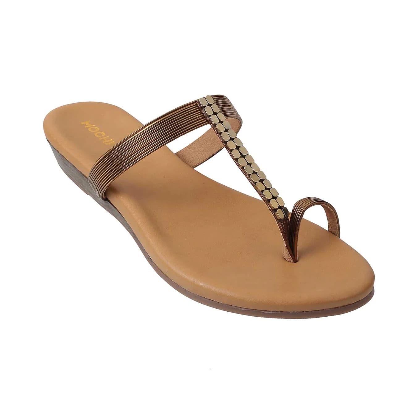 Women's Gold Casual Round Toe Synthetic Sandals