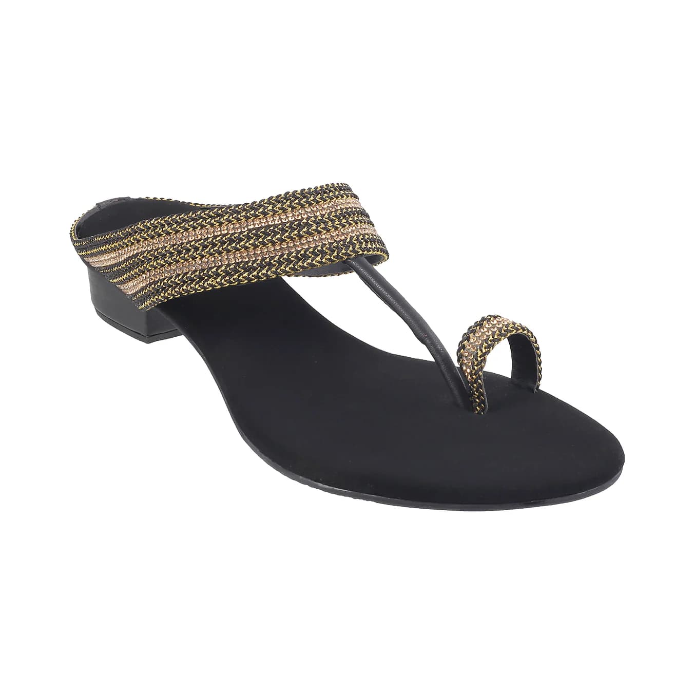 Women's Black Casual Round Toe Synthetic Sandals
