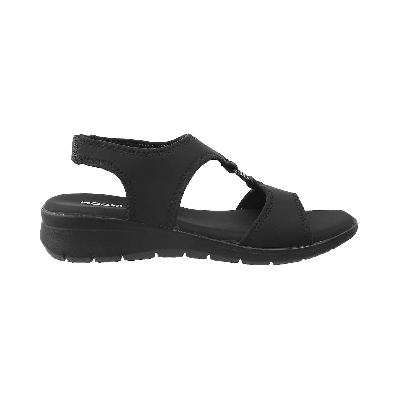 Women's Black Casual Round Toe Synthetic Sandals