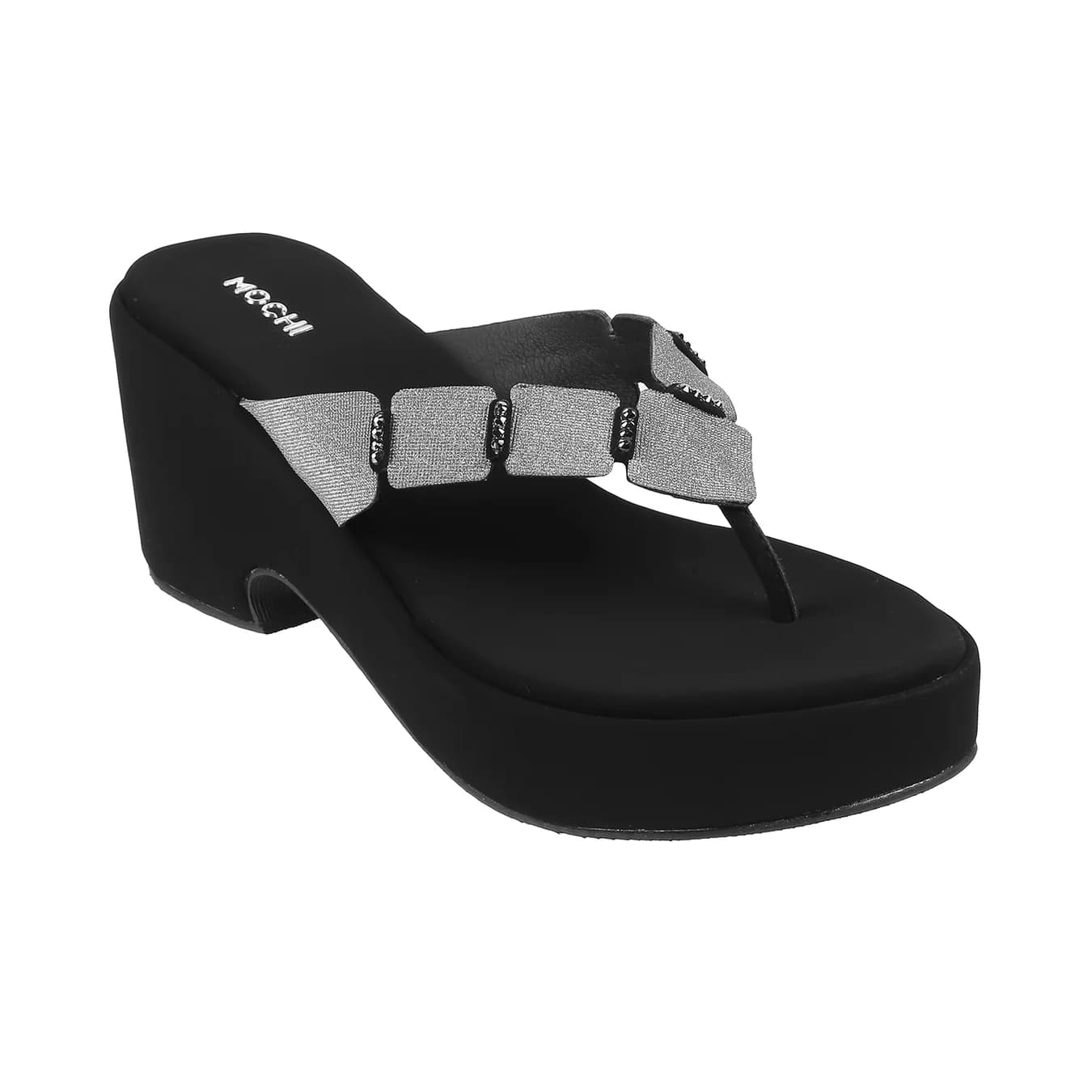 Women's Black Casual Round Toe Synthetic Sandals
