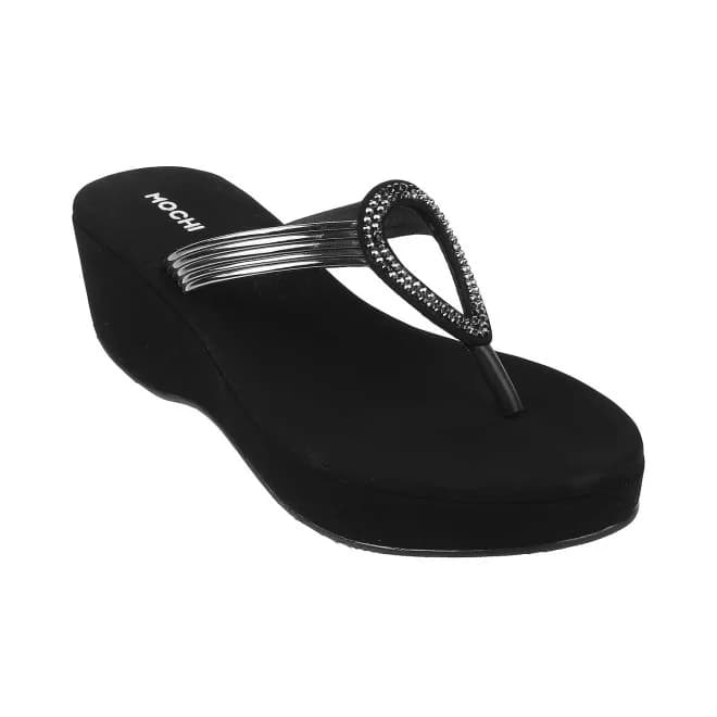 Women's Black Casual Round Toe Synthetic Sandals