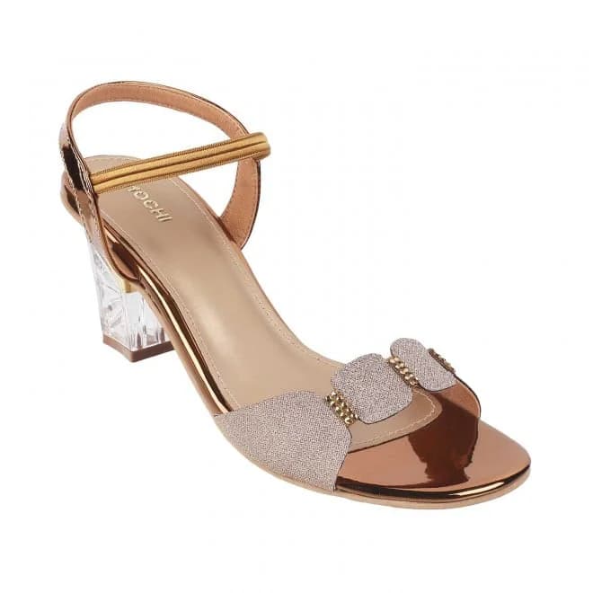 Women's Gold Casual Round Toe Synthetic Sandals