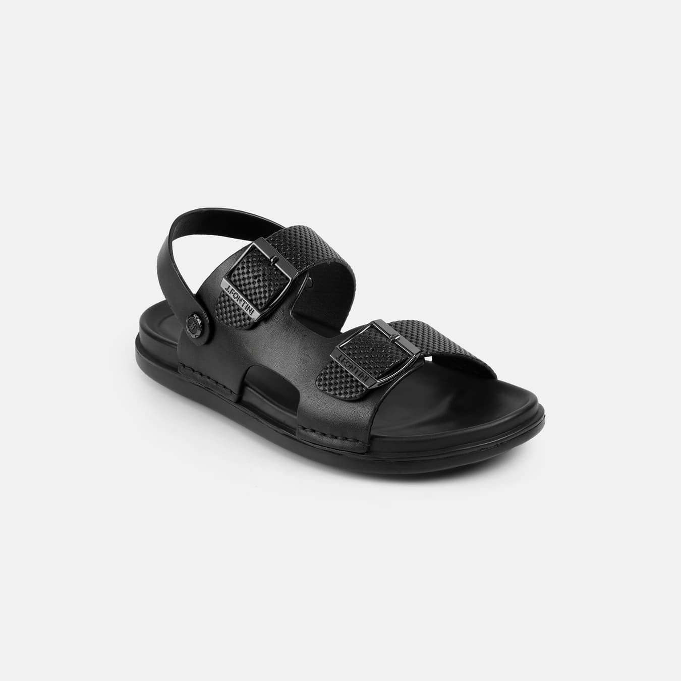 Men's Black Casual Round Toe Leather Sandals