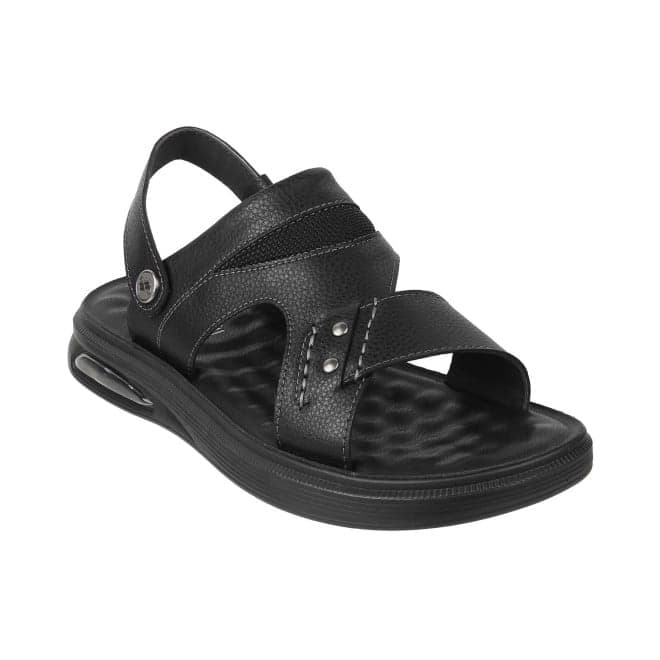 Men's Black Casual Round Toe Leather Sandals